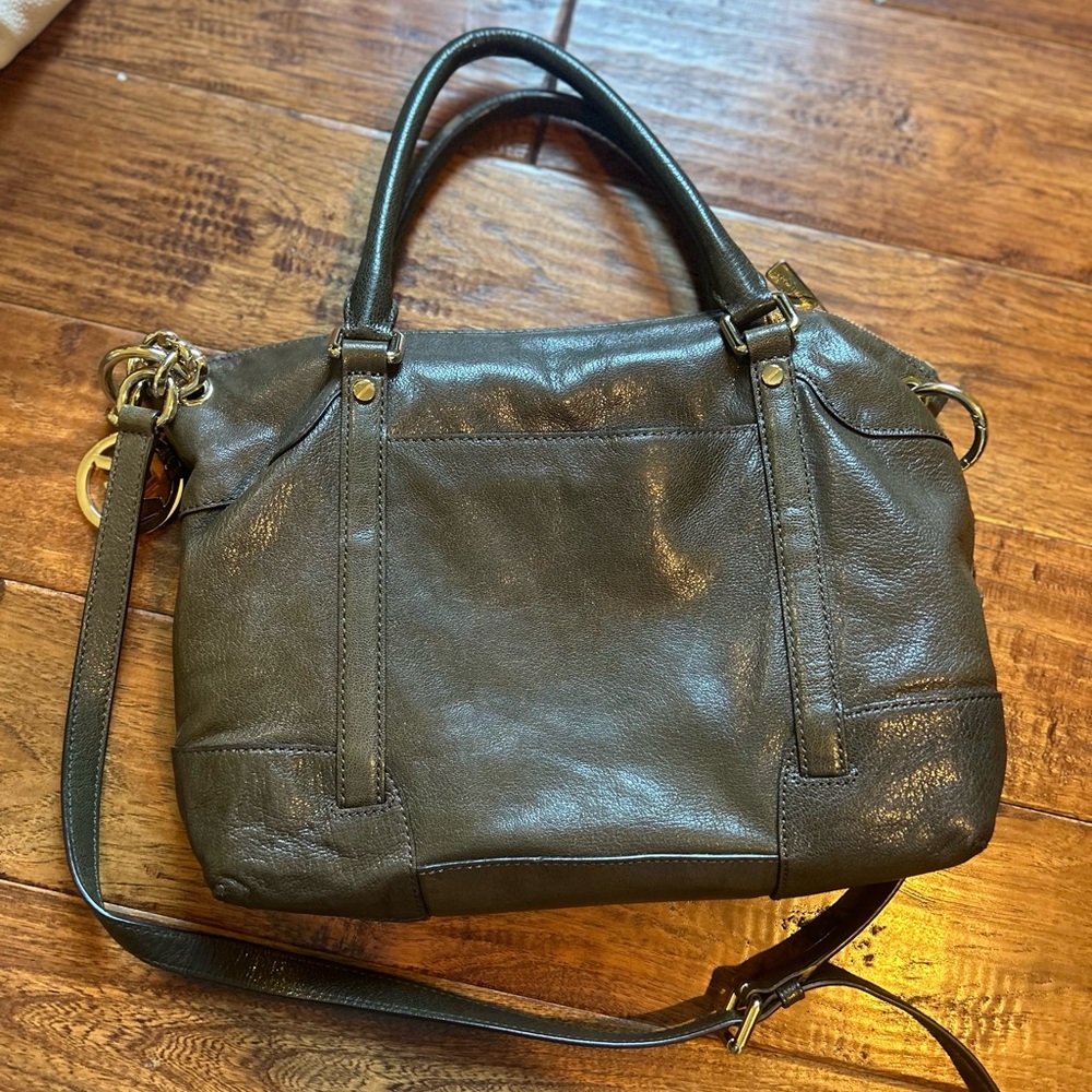 Michael Kors Olive Leather Shoulder Satchel with Gold Hardware - Picture 4 of 8